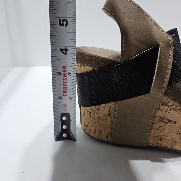 Corkys Sandals Women's Size 8 Tan Black Leather Cheetah Cork Platform Wedge - Picture 5 of 5